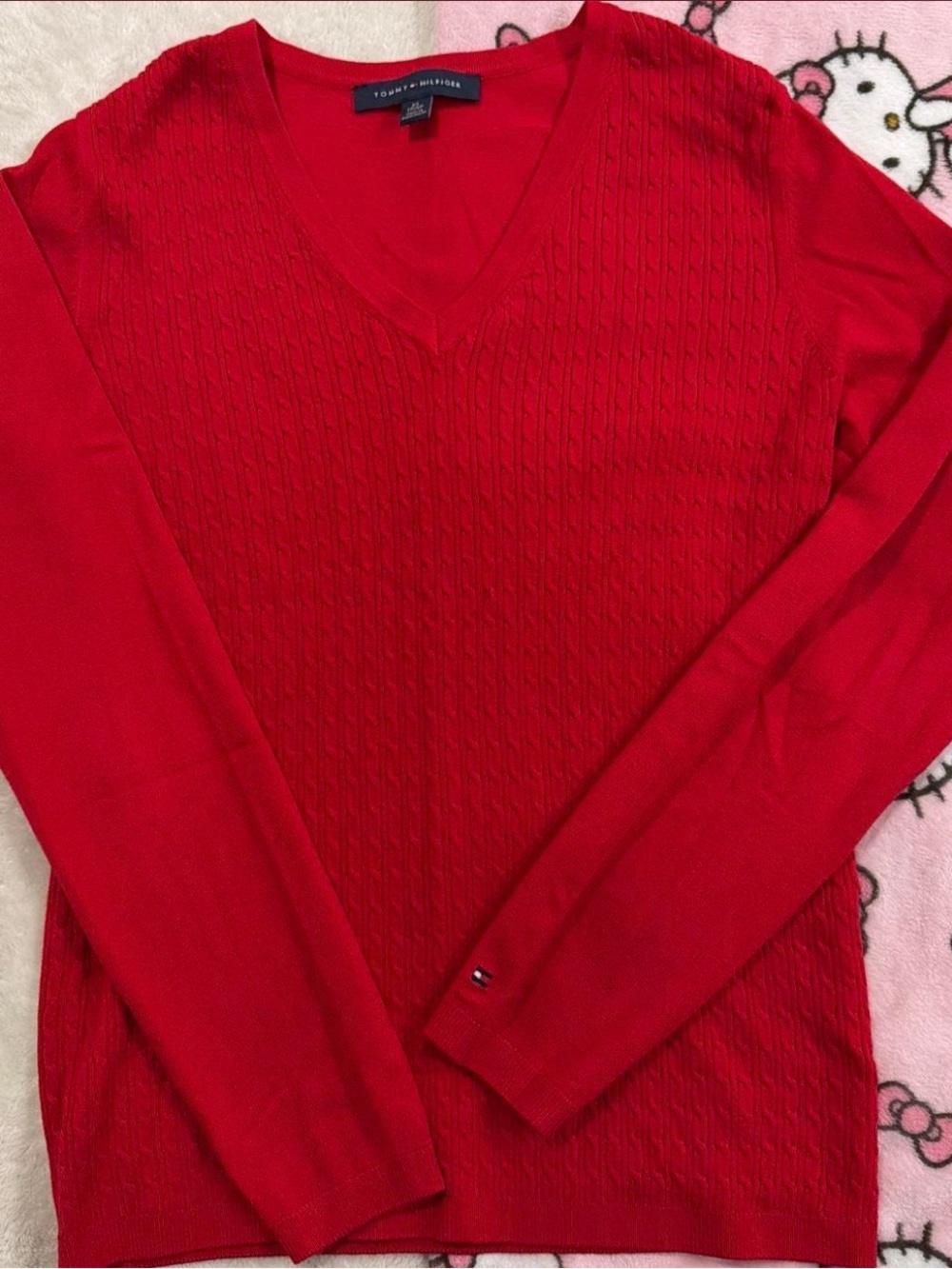 Tommy Hilfiger V-Neck Cable Knit Sweater - Red